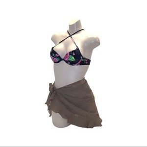 Zuliana Light Brown/Tan Color Ruffle Trim Sarong. Made in USA. New With Tags